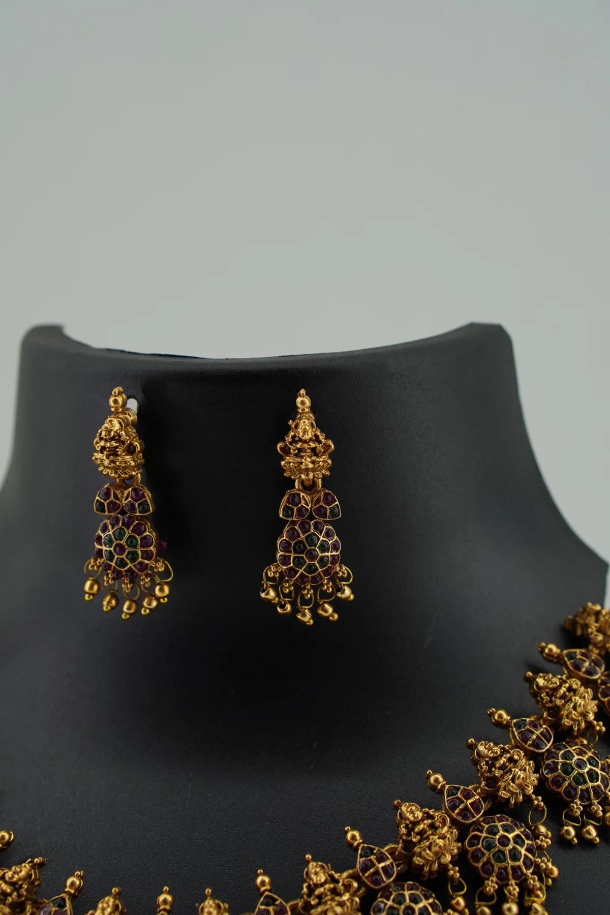 Lakshmi With Round Red And Green Stone image 4